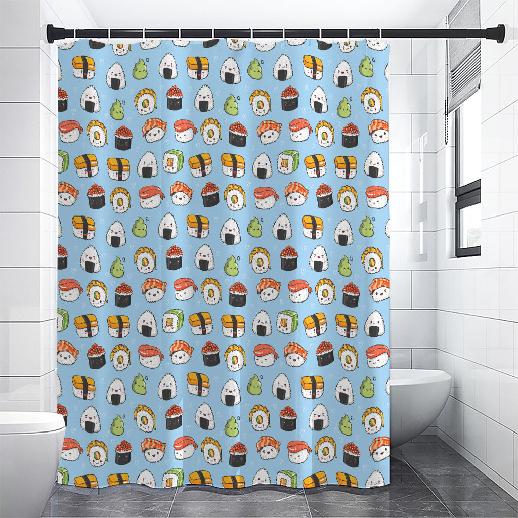Kawaii Japanese Sushi Pattern Print Premium Shower Curtain