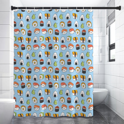 Kawaii Japanese Sushi Pattern Print Premium Shower Curtain