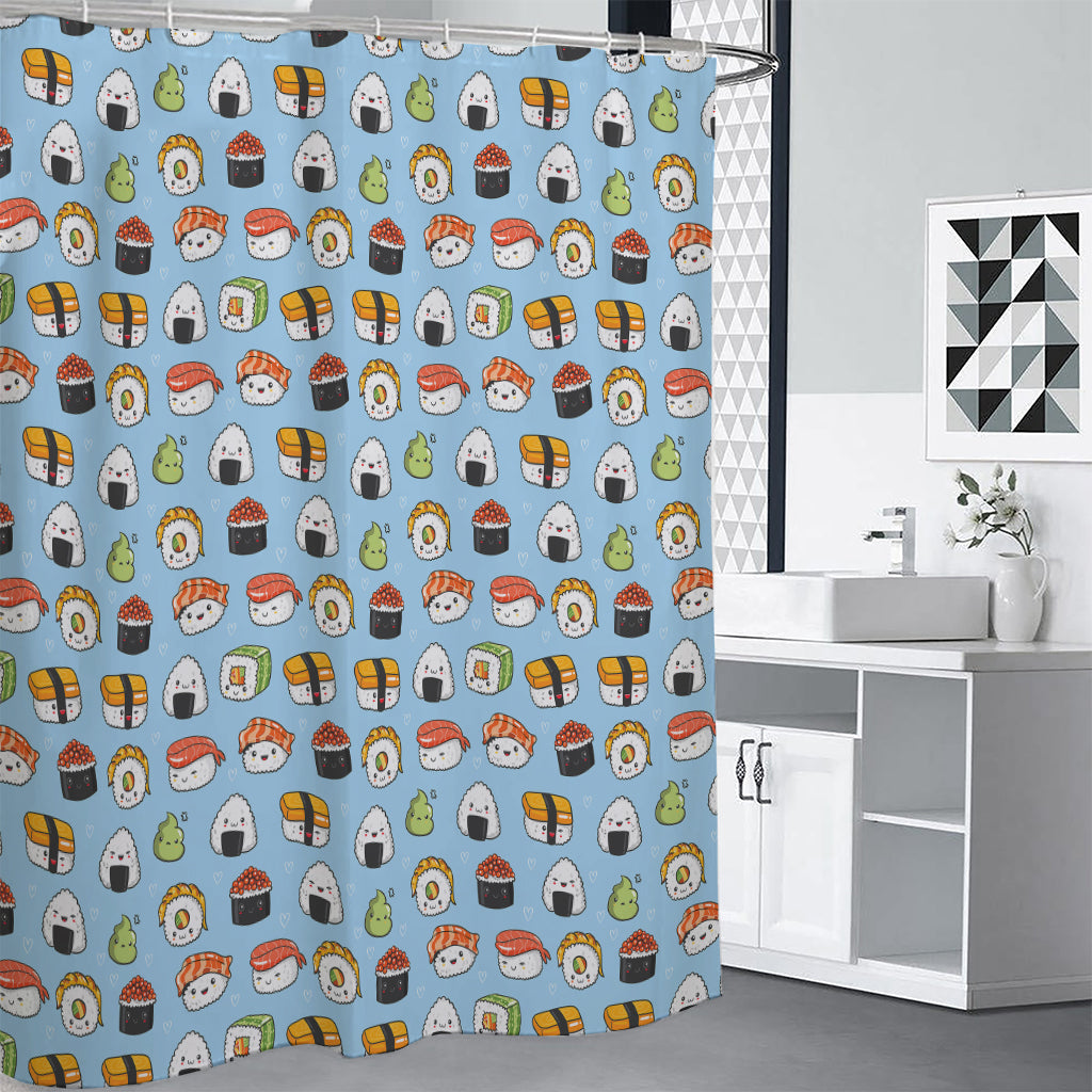 Kawaii Japanese Sushi Pattern Print Premium Shower Curtain