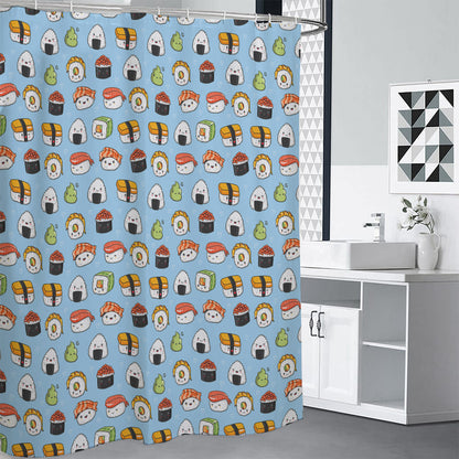 Kawaii Japanese Sushi Pattern Print Premium Shower Curtain