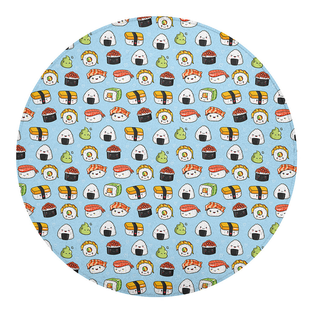 Kawaii Japanese Sushi Pattern Print Round Blanket