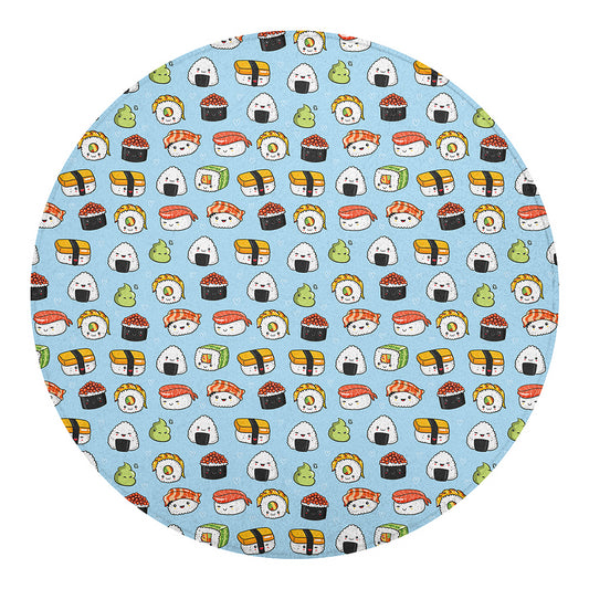 Kawaii Japanese Sushi Pattern Print Round Blanket