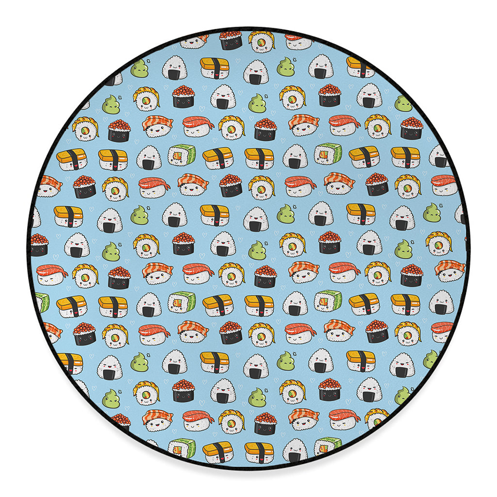 Kawaii Japanese Sushi Pattern Print Round Floor Mat