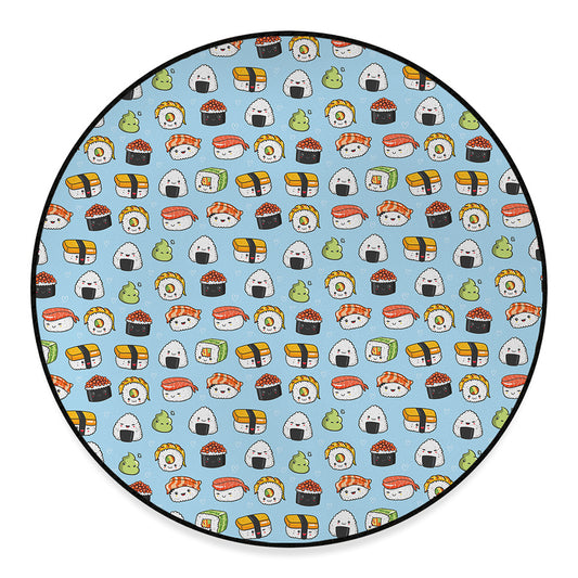 Kawaii Japanese Sushi Pattern Print Round Floor Mat