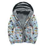 Kawaii Japanese Sushi Pattern Print Sherpa Lined Zip Up Hoodie