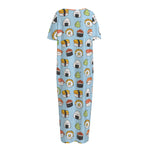 Kawaii Japanese Sushi Pattern Print Short Sleeve Long Nightdress