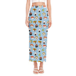 Kawaii Japanese Sushi Pattern Print Side Slit Maxi Skirt