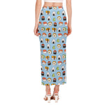 Kawaii Japanese Sushi Pattern Print Side Slit Maxi Skirt