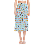Kawaii Japanese Sushi Pattern Print Side Slit Midi Skirt