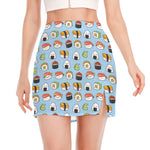 Kawaii Japanese Sushi Pattern Print Side Slit Mini Skirt