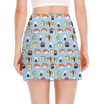 Kawaii Japanese Sushi Pattern Print Side Slit Mini Skirt