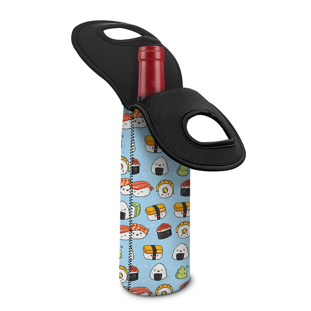 Kawaii Japanese Sushi Pattern Print Single Neoprene Wine Tote