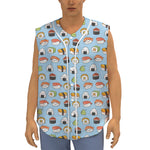 Kawaii Japanese Sushi Pattern Print Sleeveless Baseball Jersey