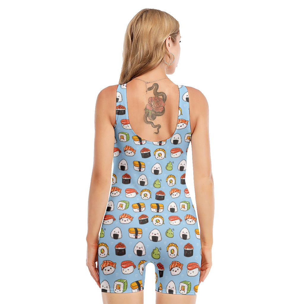 Kawaii Japanese Sushi Pattern Print Sleeveless One Piece Swimsuit