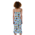 Kawaii Japanese Sushi Pattern Print Slim Fit Midi Cami Dress