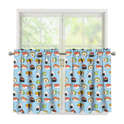 Kawaii Japanese Sushi Pattern Print Tier Curtains