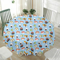 Kawaii Japanese Sushi Pattern Print Waterproof Round Tablecloth
