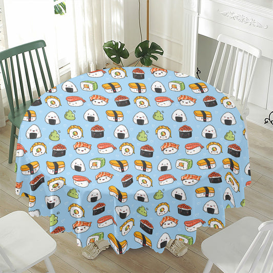 Kawaii Japanese Sushi Pattern Print Waterproof Round Tablecloth