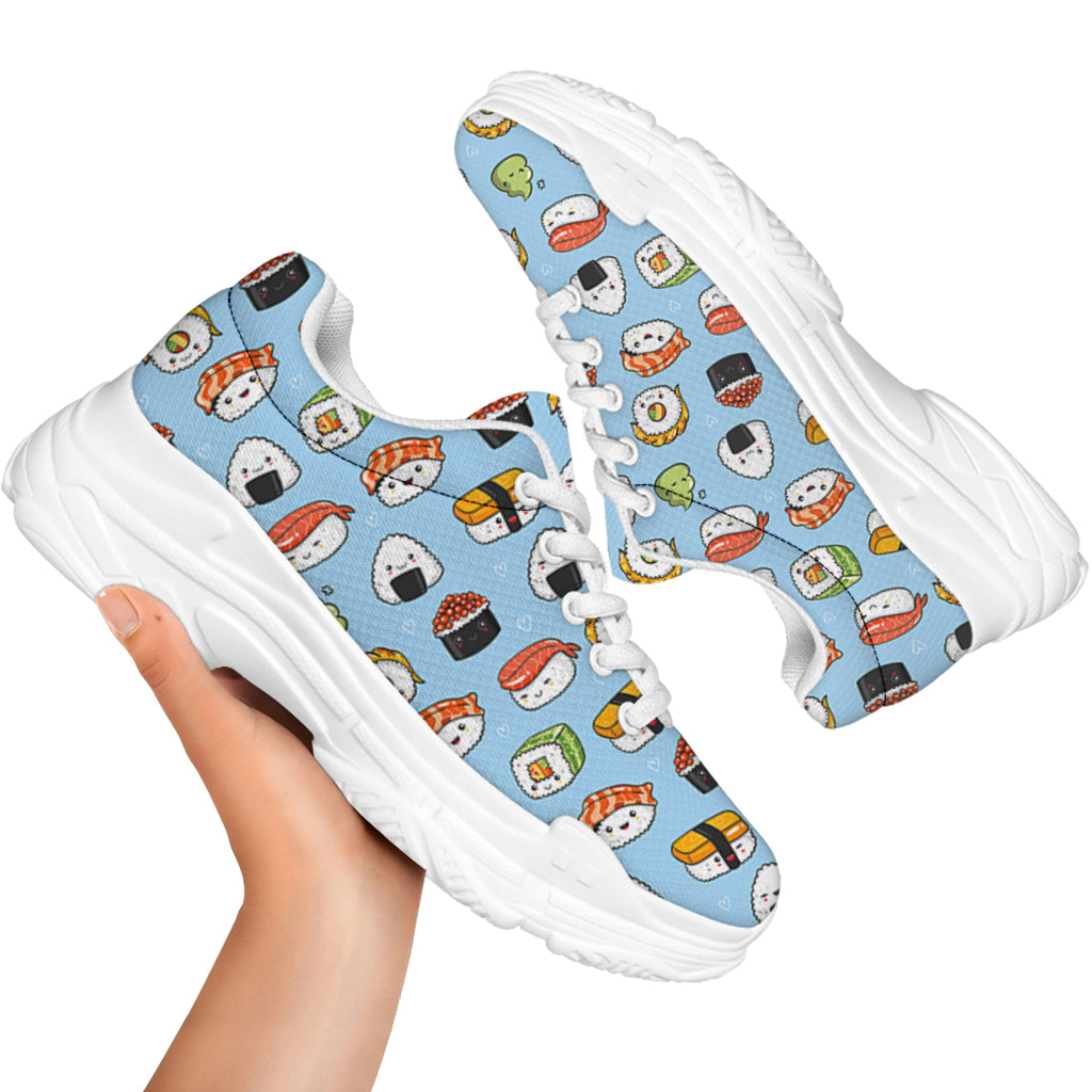Kawaii Japanese Sushi Pattern Print White Chunky Shoes