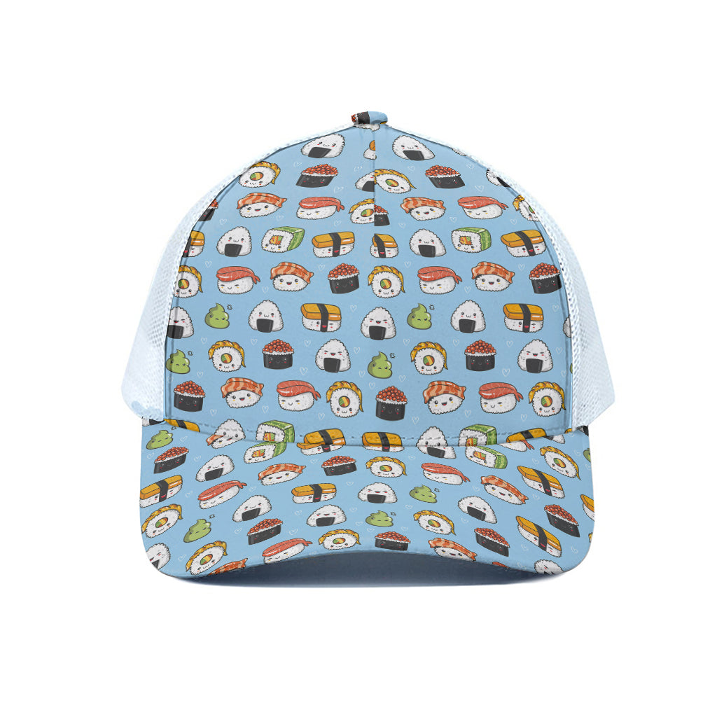 Kawaii Japanese Sushi Pattern Print White Mesh Trucker Cap