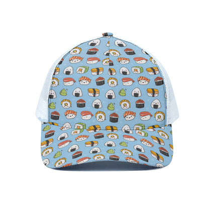 Kawaii Japanese Sushi Pattern Print White Mesh Trucker Cap