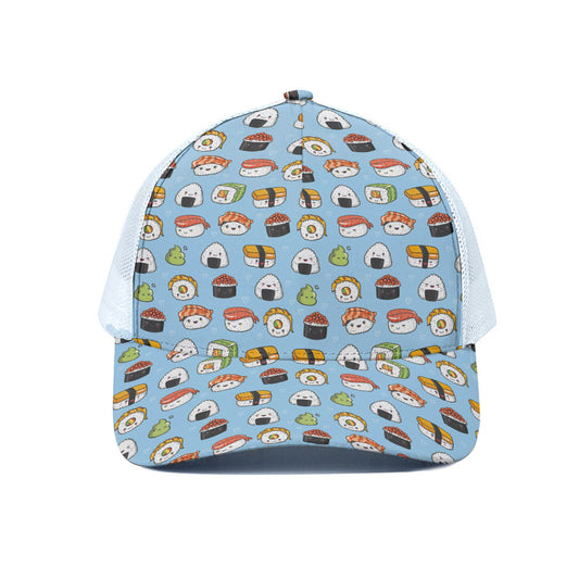 Kawaii Japanese Sushi Pattern Print White Mesh Trucker Cap