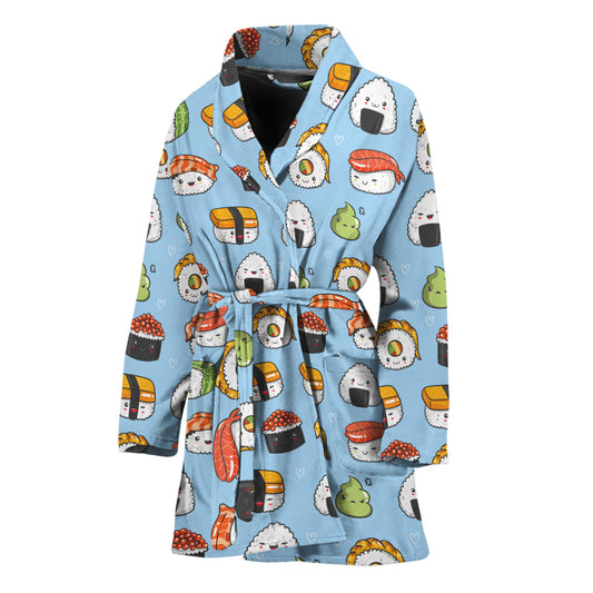 Kawaii Japanese Sushi Pattern Print Women's Bathrobe