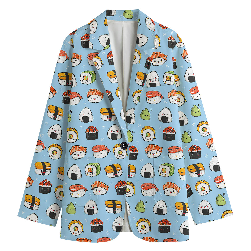 Kawaii Japanese Sushi Pattern Print Women's Cotton Blazer
