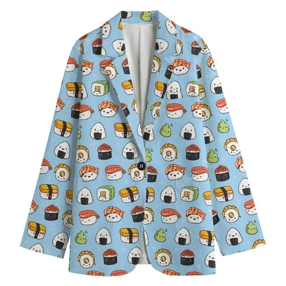 Kawaii Japanese Sushi Pattern Print Women's Cotton Blazer