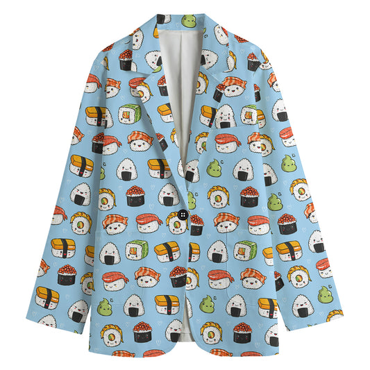 Kawaii Japanese Sushi Pattern Print Women's Cotton Blazer