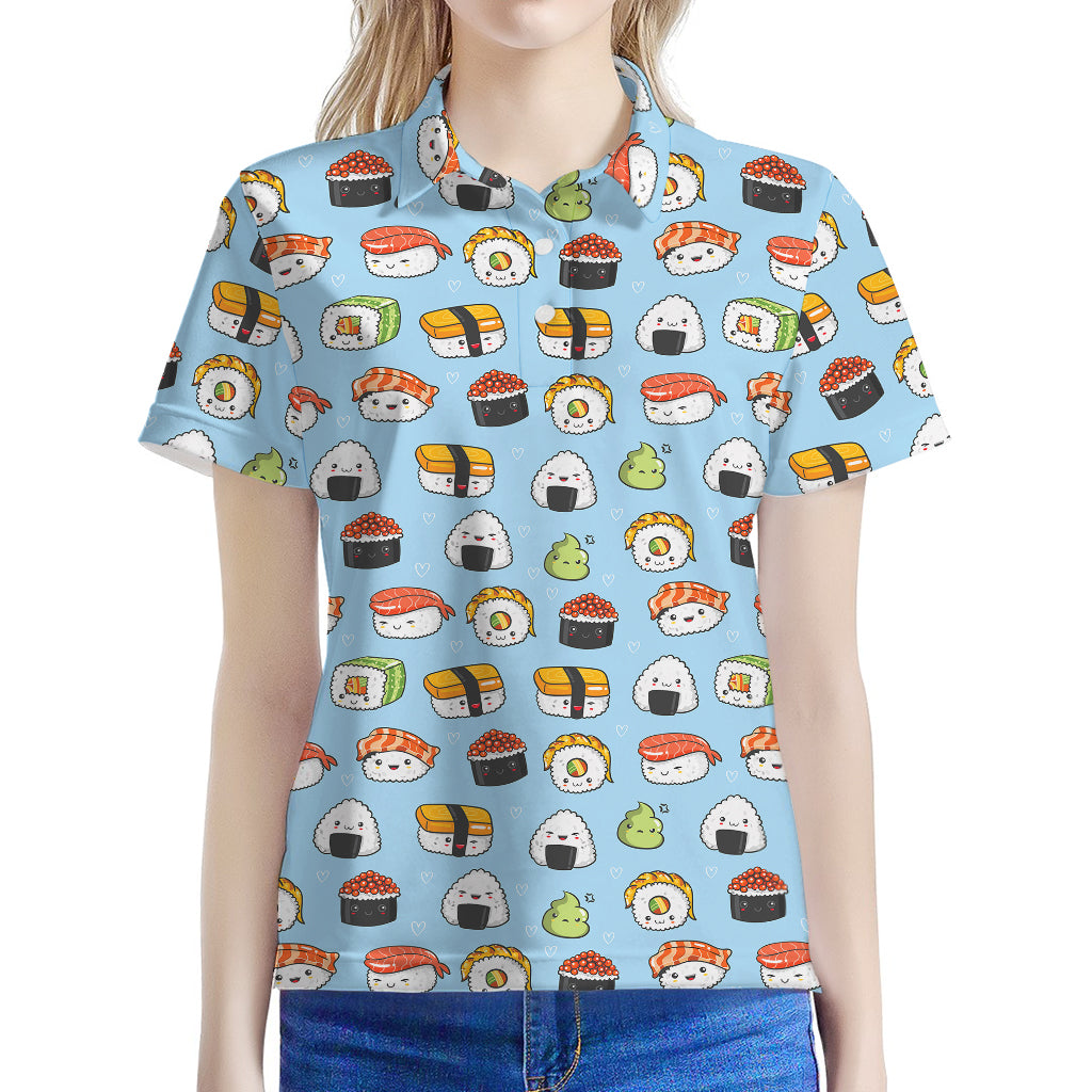 Kawaii Japanese Sushi Pattern Print Women's Polo Shirt