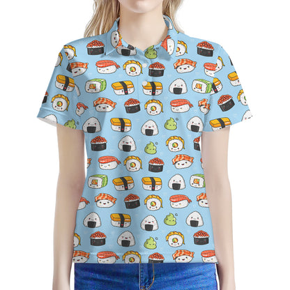 Kawaii Japanese Sushi Pattern Print Women's Polo Shirt