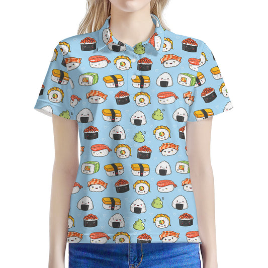 Kawaii Japanese Sushi Pattern Print Women's Polo Shirt