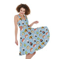 Kawaii Japanese Sushi Pattern Print Sleeveless Knee Length Dress