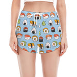 Kawaii Japanese Sushi Pattern Print Women's Split Running Shorts