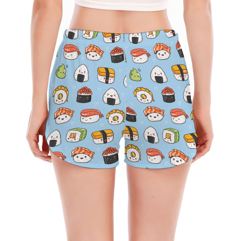 Kawaii Japanese Sushi Pattern Print Women's Split Running Shorts