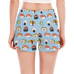 Kawaii Japanese Sushi Pattern Print Women's Split Running Shorts