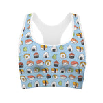 Kawaii Japanese Sushi Pattern Print Women's Sports Bra