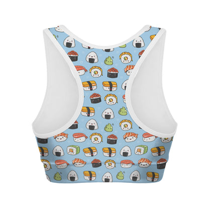 Kawaii Japanese Sushi Pattern Print Women's Sports Bra