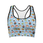 Kawaii Japanese Sushi Pattern Print Women's Sports Bra