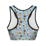 Kawaii Japanese Sushi Pattern Print Women's Sports Bra