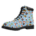 Kawaii Japanese Sushi Pattern Print Padded Collar Lace Up Boots