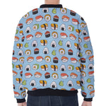 Kawaii Japanese Sushi Pattern Print Zip Sleeve Bomber Jacket