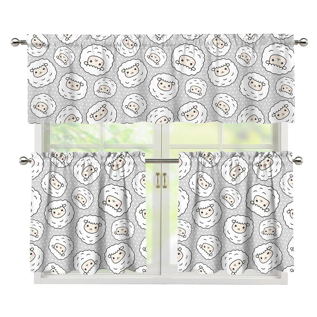 Kawaii Sheep Pattern Print 3 Piece Kitchen Curtains