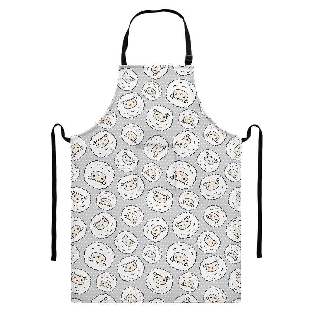 Kawaii Sheep Pattern Print Bib Apron With Pocket