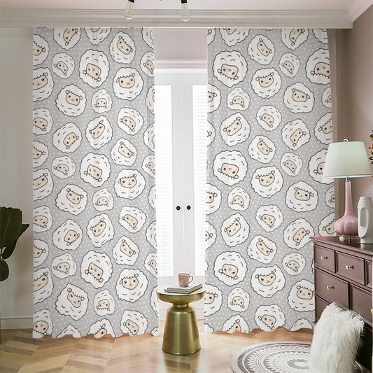 Kawaii Sheep Pattern Print Blackout Pencil Pleat Curtains