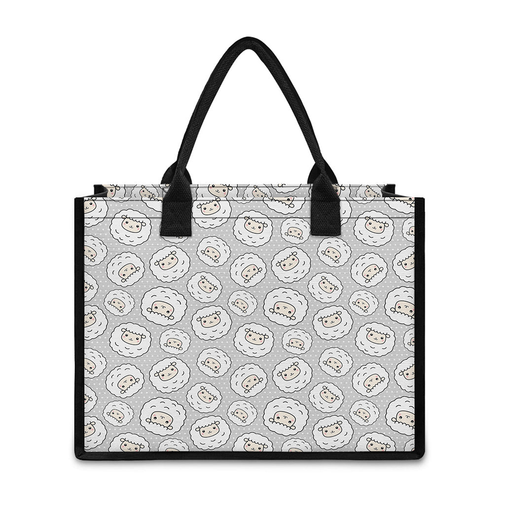 Kawaii Sheep Pattern Print Canvas Tote Bag