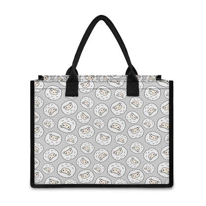 Kawaii Sheep Pattern Print Canvas Tote Bag