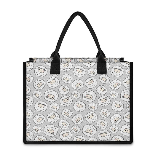 Kawaii Sheep Pattern Print Canvas Tote Bag