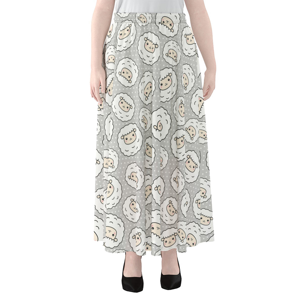 Kawaii Sheep Pattern Print Chiffon Maxi Skirt